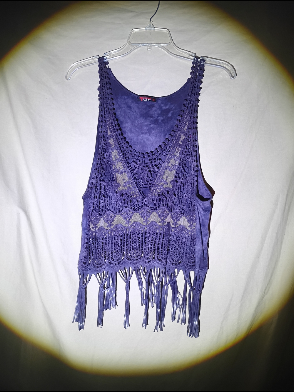 T Party Fashion Purple Crochet Fringe Tank Top